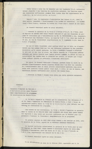 Garantie d'emprunt de 400 000 F à l'office d'H.L.M. pour financement complémentaire programme I.L.N.. dans la Z.U.P. Garantie d'emprunt de 500 000 F à la S.E.M.I.A.V.A. pour financement complémentaire du programme de construction du centre-ville.