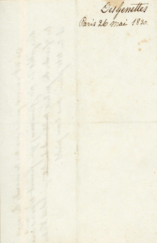 Note autographe du Baron DESGENETTES (1/2p.in-8) au second feuillet d'une lettre autographe signée à l'éditeur Baillière (1p. in-8) au second feuillet d'une lettre autographe (26 mai 1830).