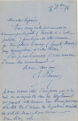 Lettre autographe signée de l'écrivain Edouard Plouvier à l'acteur Adolphe Laferrière (1854).