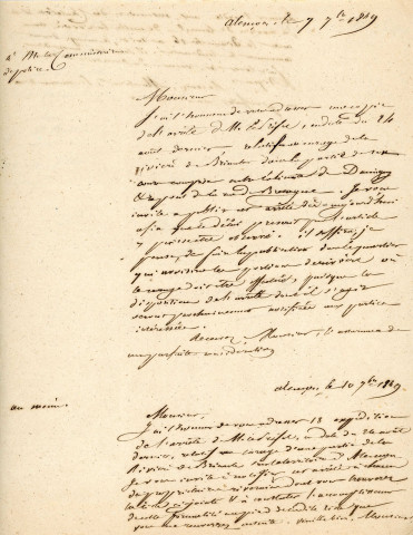 Rivière la Briante, curage de la partie de son cours comprise entre la limite de la commune de Damigny et le pont de la rue de Bretagne (17 juillet - 22 septembre 1849) : arrêté municipal, correspondance, pétition, notifications, état nominatif des propriétaires de la section D à G, notes.