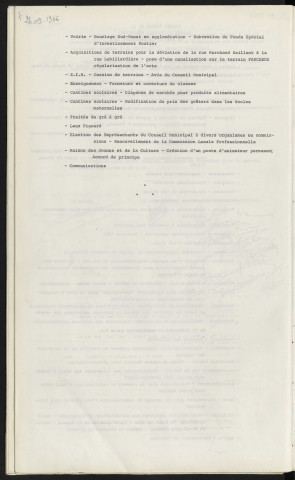 Sommaire sur les affaires à délibérer.