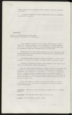 Matériel, acquisition d'une tractopelle pour le service des cimetières, marché EDON. Contentieux, désordres au groupe scolaire Emile Dupont, reconstruction, désignation de l'architecte.