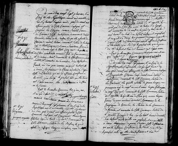 Acte de naissance de VINCENOT Claire Adélaïde (15 février 1797),acte de naissance de BIGNON Jacques Auguste (14 février 1797),acte de naissance de DESROCHERS Pierre (15 février 1797).