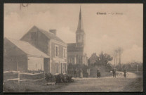 Villeneuve-en-Perseigne, Chassé (Sarthe), Le Bourg, carte postale ancienne noir et blanc, (date d'utilisation : 15 août 1908), (14x9), acquisition 2020, AMA.