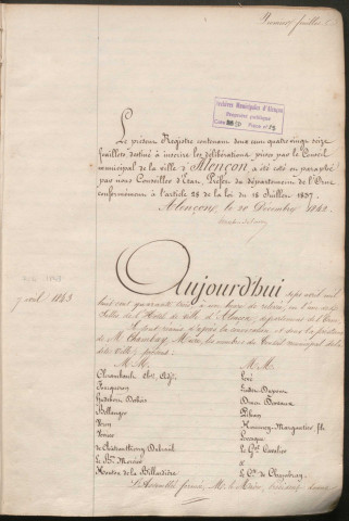 Registre des délibérations du conseil municipal (07 avril 1843 - 18 mai 1846)