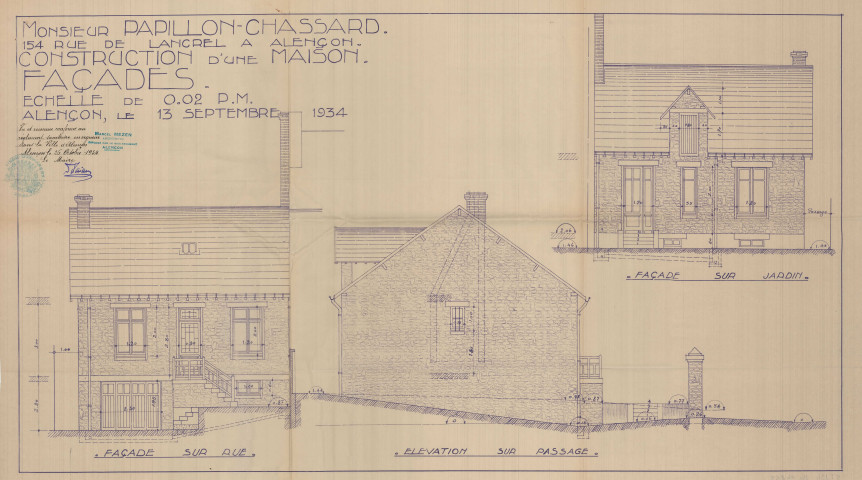 permis de construire n°27, Construction d'une maison d'habitation Rue de Lancrel Alençon, (date de décision : 1934), (auteur du projet, architecte : MEZEN Albert).