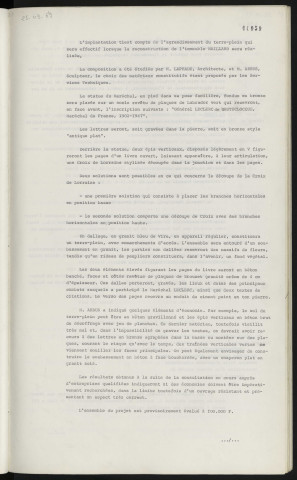 Projet de monument à la mémoire des libérateurs d'Alençon le Maréchal LECLERC et la deuxième division blindée, avis du conseil, établissements MAILLARD.