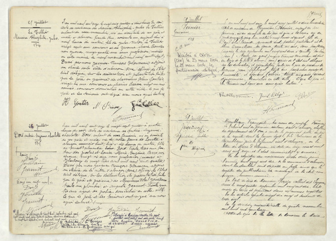 Acte de naissance de LE TELLIER Maurice Théophile Jules (25 juillet 1911),acte de naissance de DORE Andrée Suzanne Charlotte (26 juillet 1911),acte de naissance de VERNIER Geneviève (28 juillet 1911),transcription du jugement concernant HERPIN DIT LANGEVIN (Albert).