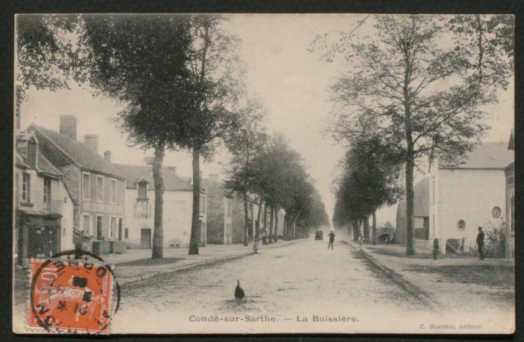 Condé-sur-Sarthe (Orne), La Boissière, carte postale ancienne noir et blanc, phototypie A. Breger, Bourdas éditeur, (Date d'utilisation : 31 août 1910), (14x9), AMA.