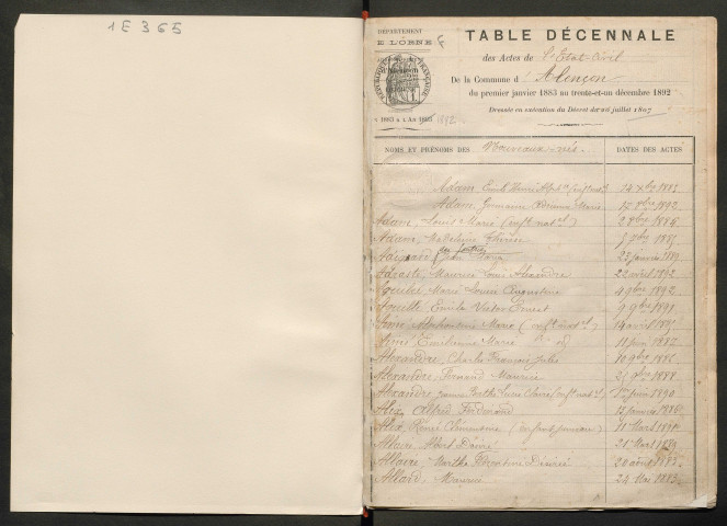 Tables décennales (1883-1892)