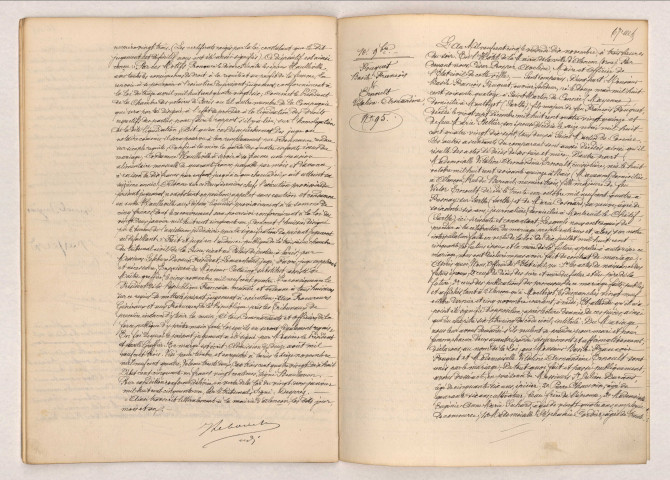 Acte de transcription de jugement de divorce de HAULLEVILLE Amour et MICHEL Marie Anne Françoise (8 novembre 1905), acte de mariage de FOUQUET Basile François et ERNOULT Vitaline Armandine (10 novembre 1905).