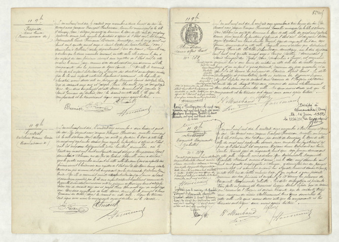 Reconnaissance de BESNIER Marie Louise (11 novembre 1910),reconnaissance de CONTREL Madeleine Yvonne Louise (11 novembre 1910),acte de naissance de BLONDEAU Maurice Alfred Louis (11 novembre 1910),acte de naissance de PINGUET Marguerite Raymonde Juliette (11 novembre 1910).