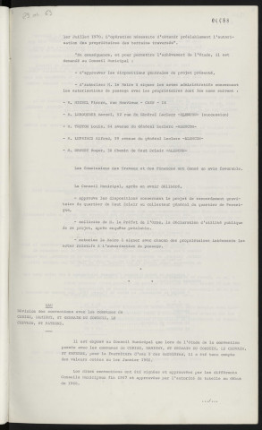 Assainissement, desserte du quartier de Haut Éclair, passage d'un collecteur en terrain privé. Eau, révision des conventions avec les communes de Cerisé, Damigny, Saint Germain du Corbeis, le Chevain, Saint Paterne.