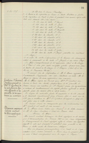 Hospice d'Alençon, appendices à la convention du 1er Juillet 1890, avis du conseil. Cimetière St Léonard, remboursement à Mme Veuve GUIBERT née TESSIER de la contribution foncière afférente à la parcelle de terrain réunie au cimetière. Session à Paris, dépenses imprévues, professeur Mr BRAUX, comité central des arts appliqués