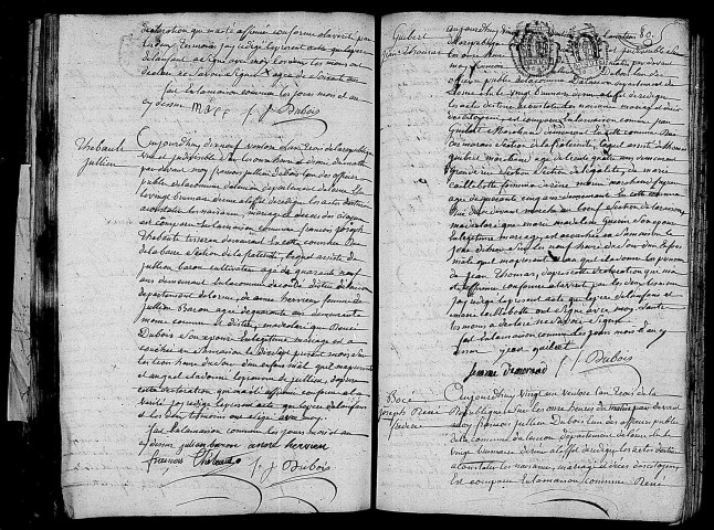 Acte de naissance de MACE Jean Louis Baptiste (7 mars 1795),acte de naissance de THEBAULT Julien (7 mars 1795),acte de naissance de GUIBERT Jean Thomas (9 mars 1795),acte de naissance de BOCE Joseph Frédéric (10 mars 1795).
