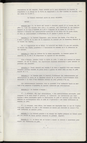 Emprunt de 175 580 F auprès de la caisse de dépôts et consignations pour les installations sportives et de plein air du Lycée Alain.