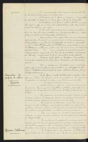 Distribution d'eau, protection des sources, acquisition , Mme veuve JOUSSELIN DE ST HILAIRE propriétaire à Colombiers, rapport . Acquisition de parquet de chêne pour des écoles rue du Becquembois et rue de l'Asile, rapport