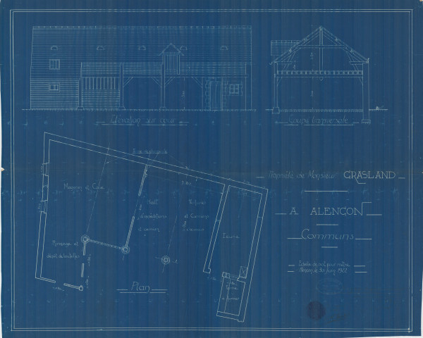 permis de construire n°1, Construction d'une maison d'habitation Rue Cazault Alençon, (date de décision : 30/05/1907), (auteur du projet, architecte : HULLERON architecte (intervention de M. Legoût, expert métreur)).