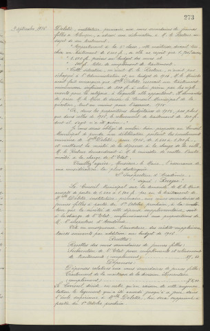 Cours secondaires de jeunes filles, demande d'indemnité de relèvement de traitement présentée par Mlle DELETIE