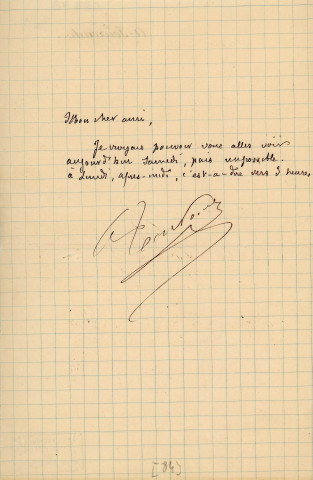 Lettre autographe signée de l'écrivain Alfred Edouard Touroude à l'acteur Adolphe Laferrière (sd).