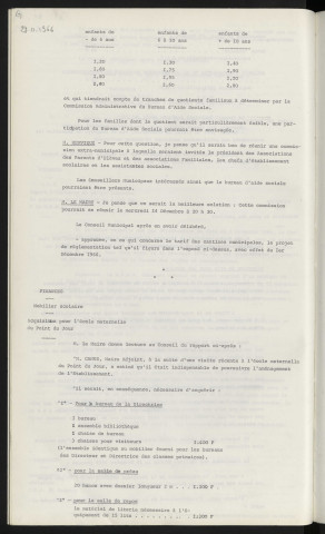 Réduction du prix de cantine. Mobilier scolaire, acquisition pour l'école maternelle du Point du Jour.