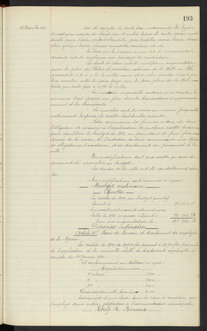 Budget de la ville pour 1920, rapport