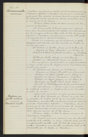 Assistance aux femmes en couches, admissions nouvelles. Assistance aux familles nombreuses, admissions nouvelles