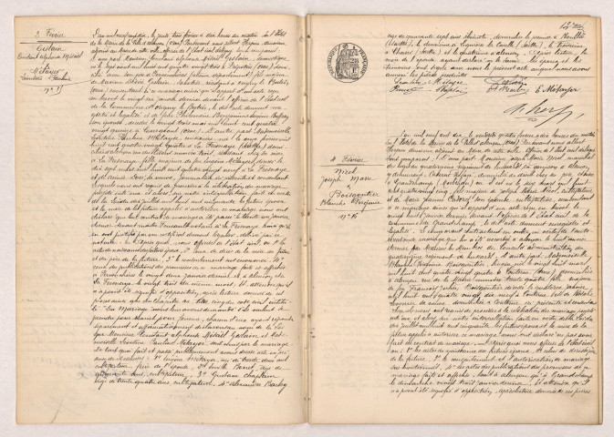 Acte de mariage de GESLAIN Constant Alphonse Misaël et METAYER Léontine Pauline (03 février 1910), Acte de mariage de NICOL Joseph Marie et BOISGONTIER Blanche Virginie (04 février 1910).