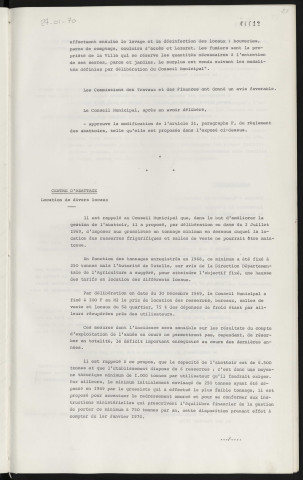 Centre d'abattage, modification au règlement intérieur. Centre d'abattage, location de divers locaux.
