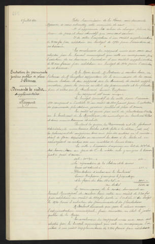 Halle aux blés, réparations, Mr LANDRET architecte du département, rapport . Entretien des promenades, jardin publics et place d'armes, demande de crédit supplémentaire, rapport