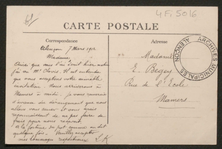 Alençon (Orne), Entrée de Montsort et du Boulevard de la République, carte postale ancienne noir et blanc n°46, A.M.F éditeur, (date d'utilisation : 7 mars 1912), (14x9), acquisition 2020, AMA.