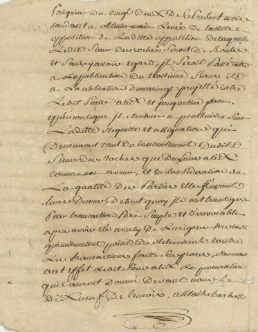 Acte d'opposition au mariage de Sieur Frédéric Alix et Jacqueline Feron par son beau-frère le Sieur Des Roches (24 avril 1784).