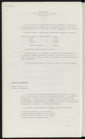 Sommaire sur les affaires à délibérer. Quartier de Perseigne, groupe scolaire n°2, projet de construction.