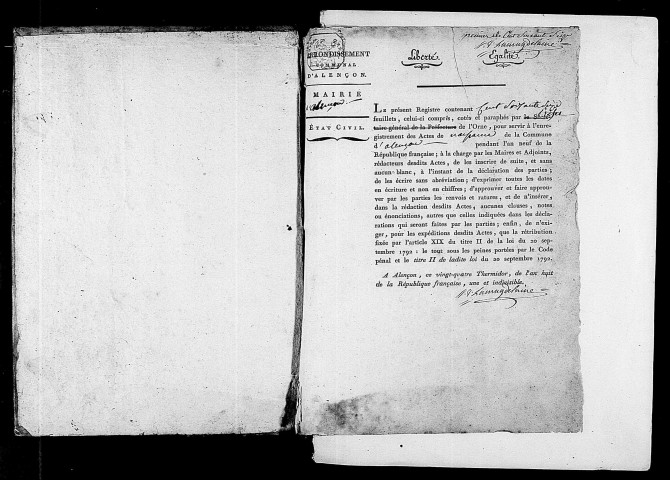 Registre des actes de naissance (24 septembre 1800-22 septembre 1801).