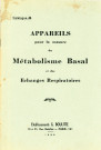Catalogue des appareils pour la mesure du métabolisme basal et des échanges respiratoires des établissements de G. Boulitte (1938).