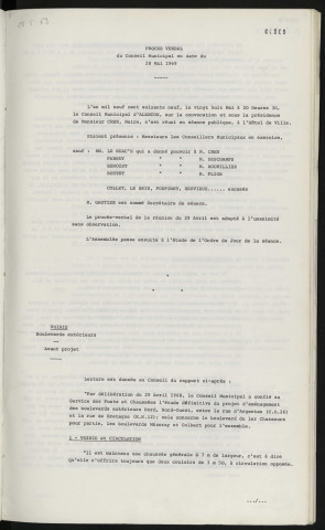 Sommaire sur les affaires à délibérer. Voirie, boulevards extérieurs, avant-projet.