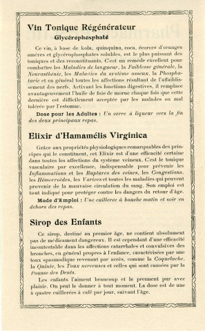 Dépliant publicitaire de la pharmacie Pesche (XXe siècle), extrait du tarif des produits recommandés, des spécialités, des préparations, des eaux minérales, éditeur Alençon imp. A. Herpin.