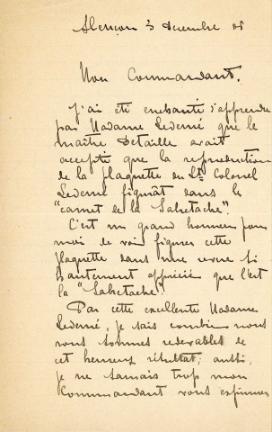Le verrier Louis Barillet évoque le maître Detaille : lettre autographe signée (format In-8) (03 décembre 1906).