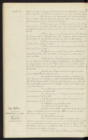 Taxes communales, cotes irrécouvrables, fosses d'aisances Mr FROTIN 6 rue de la croix verte actuellement à Bretteville sur Laize (Calvados) admission en non valeur . Legs Mme veuve Noblesse, attribution en 1920, rapport