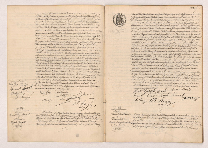 Acte de mariage de RIGOULAY Alphonse Hyppolite Auguste et FLEURY Maria Louise Aurélie Divorcée de Dumiel (5 Octobre 1908), LECOURT Marcel Henri Laurent et AMIEL Marie Georgette (17 Octobre 1908), BARBÉ Charles Albert Honoré et PECQUENARD Angèle Clémentine Alphonsine (17 Octobre 1908).