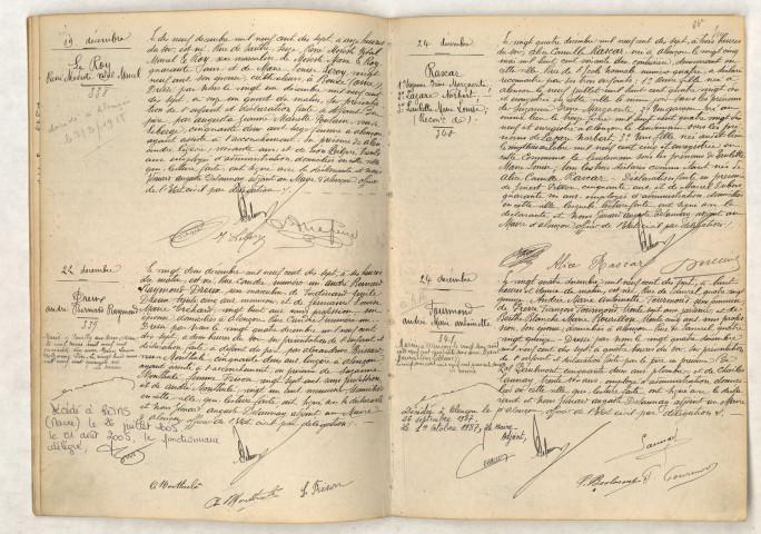Acte de naissance de LE ROY René Modeste Vital Marcel (19 décembre 1917), Acte de naissance de DREUX André Bernard Raymond (22 décembre 1917), Reconnaissance de RASCAR Suzanne Irène Marguerite, RASCAR Lazare Norbert, RASCAR Paulette Marie Louise (24 décembre 1917), Acte de naissance de FOURMOND Andrée Marie Antoinette (24 décembre 1917).