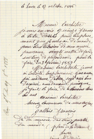 Foire de la Chandeleur (1889-1892), demandes de boutiques sous la coupole de la Halle au Blé, sur la place d'Armes : états nominatifs, correspondance, flyers, plans, mémoires.