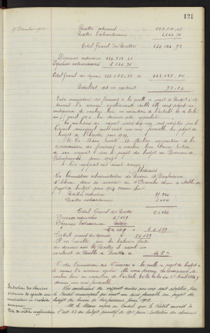 Budget de l'hospice pour 1914 rapport. Budget du bureau de bienfaisance de 1914 rapport. Entretien des chemins vicinaux de grande communication en intérêt commun, vote de crédit supplémentaire