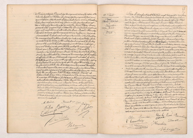 Acte de mariage de DROUET Vital Hilaire Adolphe et BRIÈRE Marie Alice Alexandrine (19 Août 1907), COUÉ Charles Rodolphe et BEAUCLAIR Alice Juliette (23 Août 1907).