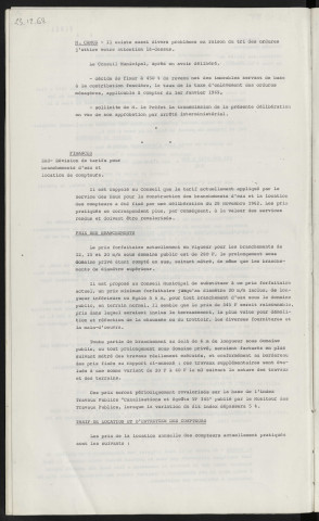 Finances, ordures ménagères, révision des tarifs de la taxe d'enlèvement. Finances, eau, révision de tarifs pour branchement d'eau et location de compteurs.