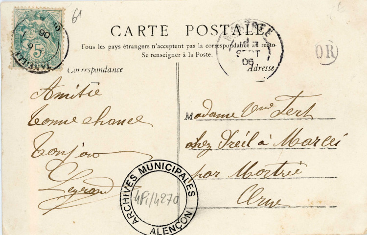 Fontenai-les-Louvets (Orne), l'église, carte postale noir et blanc n°3, (Date d'utilisation : ? Septembre 1906), (14x9), AMA.