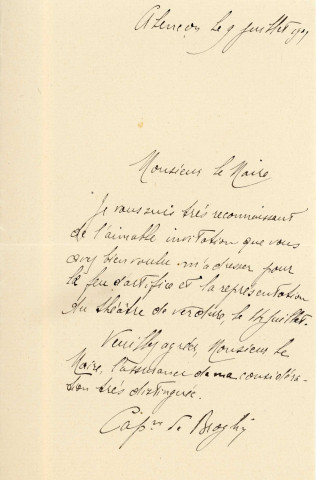 Fête nationale 14 juillet 1909 : affiche Imprimerie Lecocq et Mathorel, (93 x 130).