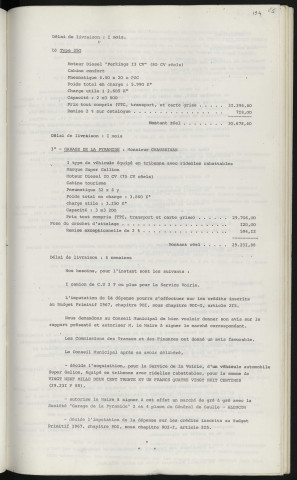 Matériel, acquisition d'un terrain pour le service de la voirie, concessionnaire garage BAYI route de Sées Alençon, Mr TRIBOUL garage Citroën 92 rue de Blaise Alençon, Mr CHAUSSINAN garage de la Pyramide 2 place du général de Gaulle Alençon.