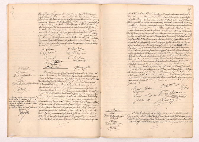 Acte de mariage de LE BOUC Jules Pierre et GUYON Marguerite Marie Eugénie (06 Avril 1907), MESSIER René Alexandre et LEBON Marie Eugénie Alexandrine (06 Avril 1907), LIGOT Georges Gustave Armand Clément et CHEREAU Marie Françoise (06 Avril 1907)