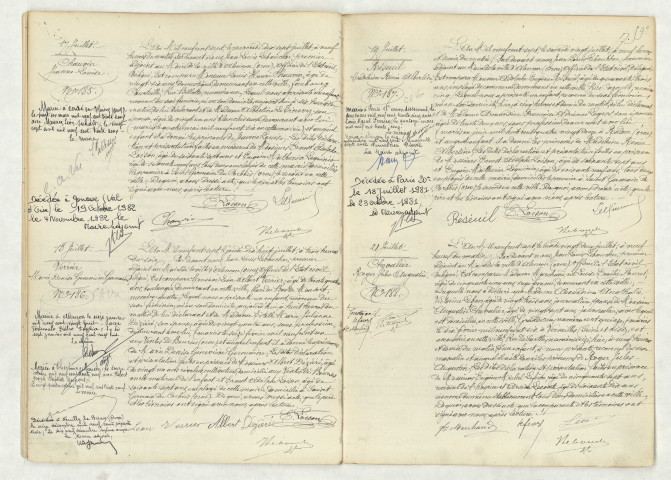 Acte de naissance de CHAUVIN Jeanne Louise (17 juillet 1907),acte de naissance de VERRIER Marie Denise Geneviève Germaine (18 juillet 1907),acte de naissance de RESEUIL Madeleine Renée Albertine (19 juillet 1907),acte de naissance de CHEVALIER Roger Jules Augustin (21 juillet 1907).